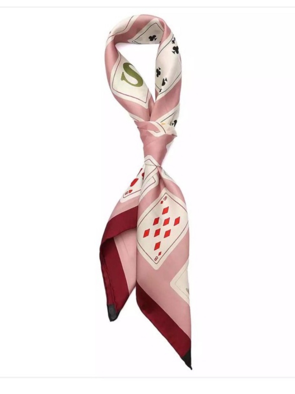 kate spade Pink and Burgundy Playing Cards Silk Square Scarf - Picture 4 of 9